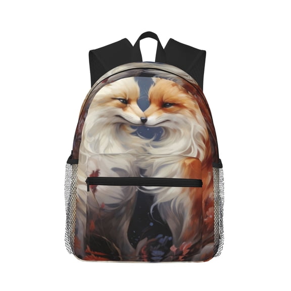 Honeii Romantic Flower Fox Couple Print School Backpack,Casual Lightweight Travel Rucksack Daypack,Backpacks for College High