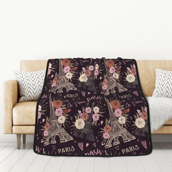 Honeii Romantic Paris for Throw Blanket for Couch - Thick Blanket, Soft Fuzzy Plush Throw Blanket for All Seasons, Double Sided Blanket,50x60 In