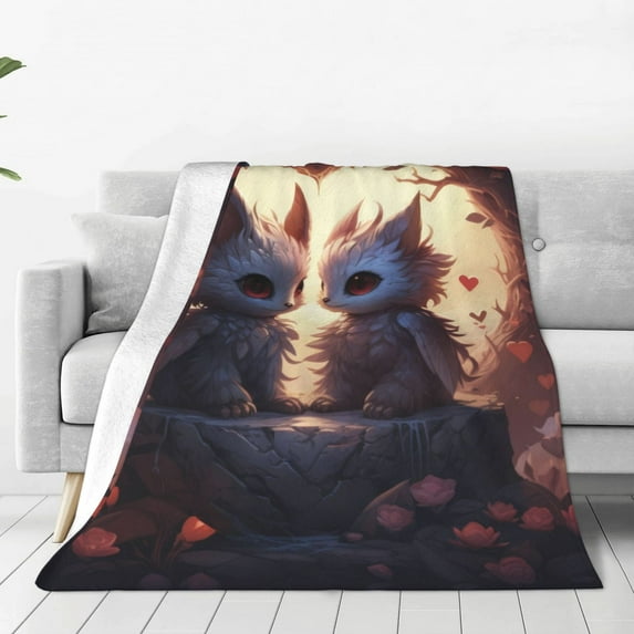 Honeii Romantic Rose Animal Couple Print Fleece Blanket - Throw Blanket for Bed, Sofa, Couch, Camping, and Travel , Microplush Ultra Soft Warm Blanket-60"x50"