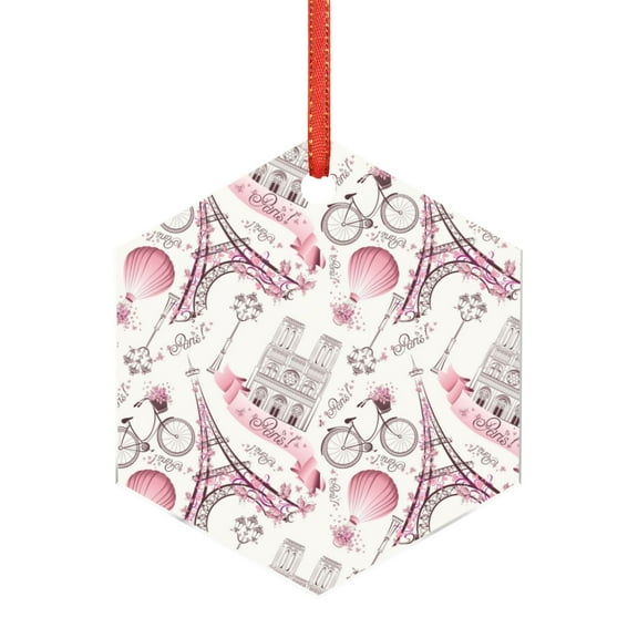 Honeii Romantic Travel In Paris Print Christmas Tree Acrylic Ornament | Christmas Decoration, Living Room Bedroom Garden Seasonal Decor for Christmas Tree-Hexagon