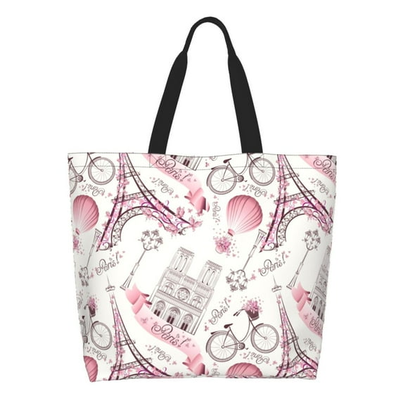 Honeii Romantic Travel In Paris Print Tote Bag for Women, Foldable Tote Bag Large Shoulder Bag Top Handle Handbag for Travel, Work