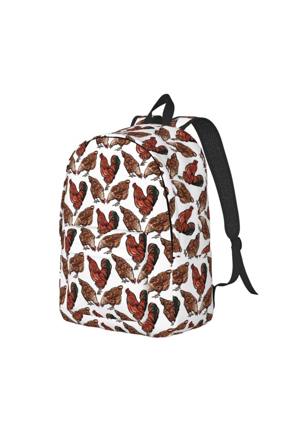 A Rooster With Chickens Print Canvas Backpack for School & Outdoor,Laptop Excursion Backpack,Notebook School Bookbag For Men Women,for Work, Travel, and Everyday Use-Medium