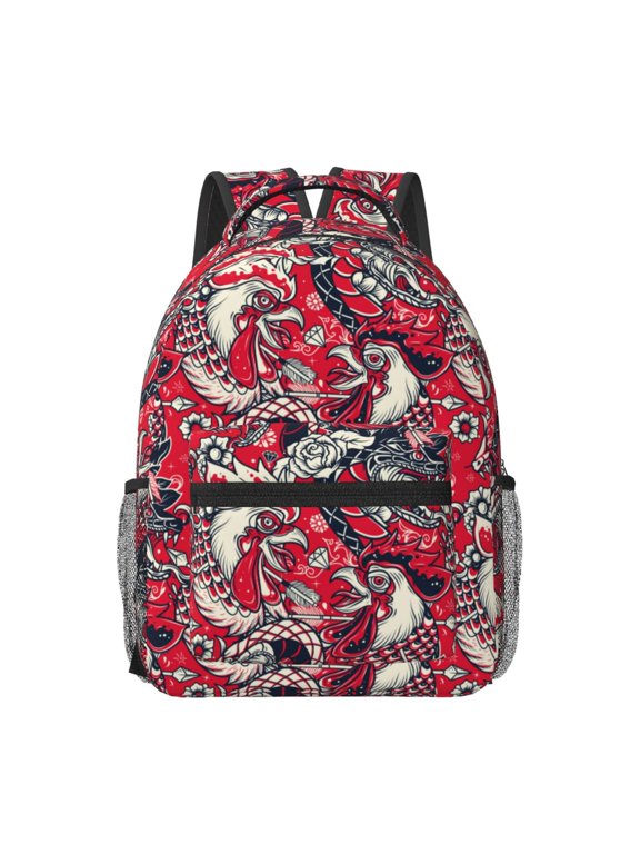 Rooster Head Print Backpack for School,15.6 inch Laptop Back Pack for High School and College Students, Waterproof Computer Bookbag-One Size