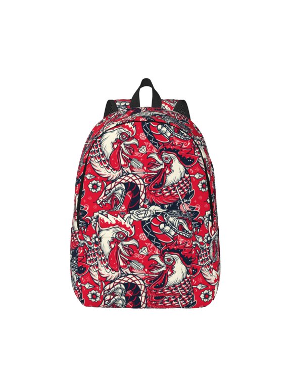 Rooster Head Print Canvas College Laptop Backpack, Durable Rucksack Travel Notebook Bag School Backpack Book Bag for Men Women-Medium