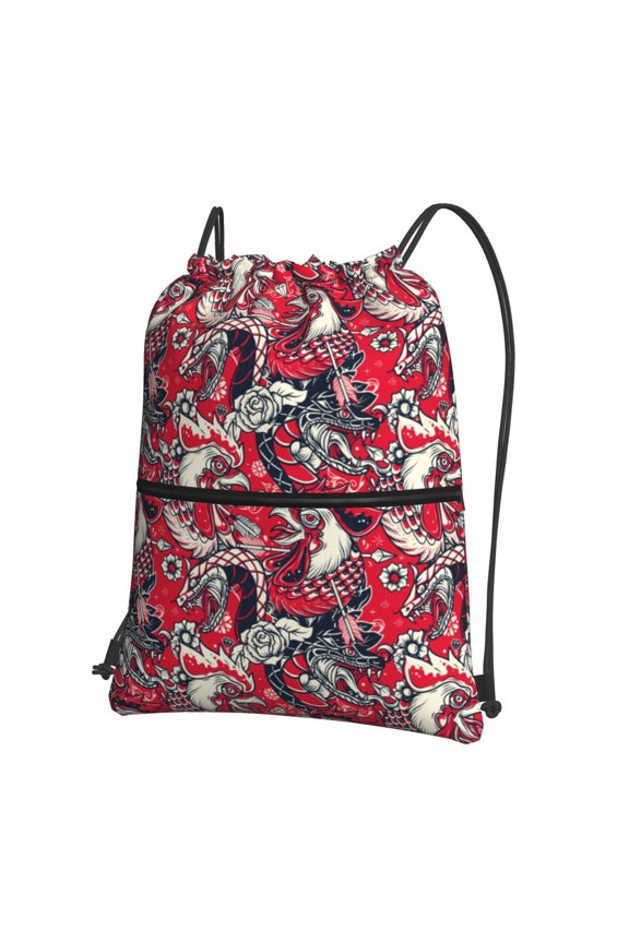 Rooster Head Print Drawstring Backpack,String Bag,Sackpack Cinch Water Resistant Nylon for Gym Shopping Sport Yoga