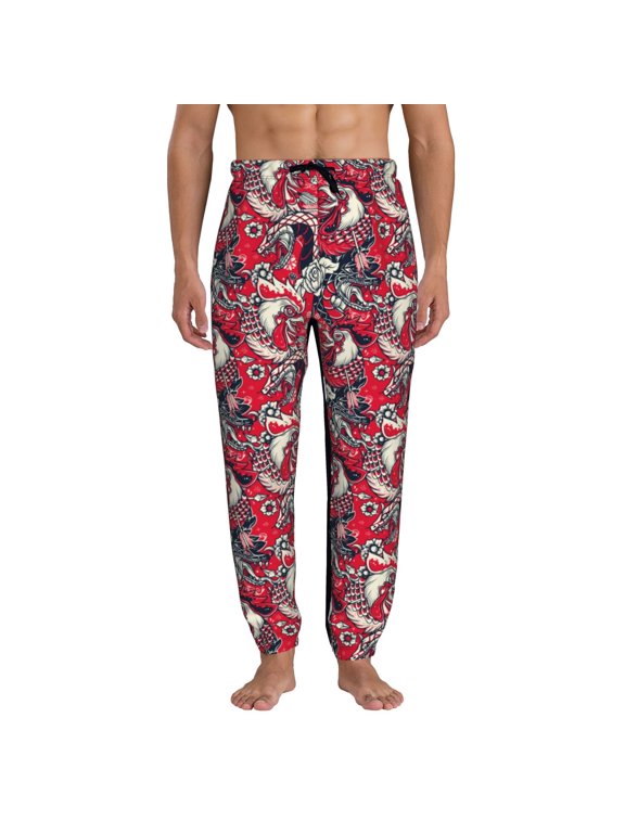 Rooster Head Print Mens Jogger Sweatpants, Men's Lounge Pants with Pockets-XX-Large