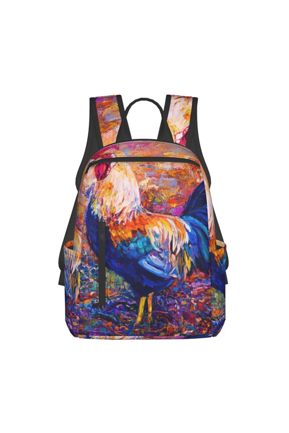 Rooster Oil Painting Print Lightweight Backpacks,Carry on Backpack,Durable Backpack for School, Work & Travel
