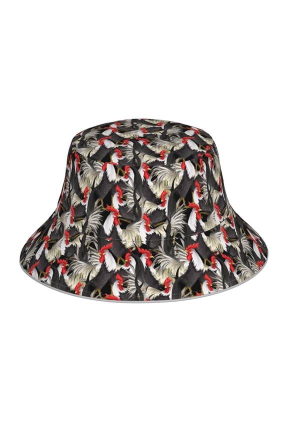 Roosters 2 for Unisex Bucket Hat Waterproof Rain Hat Reversible Shiny Rave Bucket Hat for Concert Festival Boonie Cap