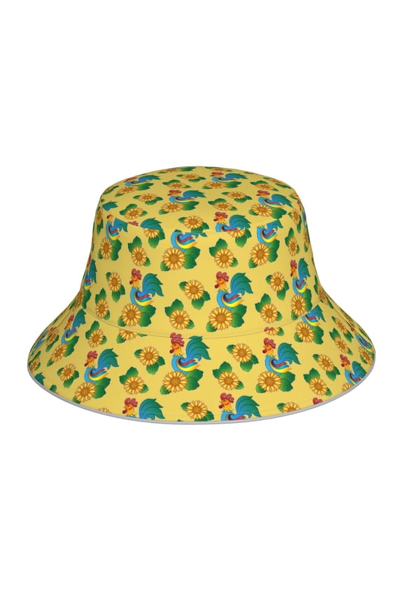 Roosters And Sunflowers for Unisex Bucket Hat Waterproof Rain Hat Reversible Shiny Rave Bucket Hat for Concert Festival Boonie Cap