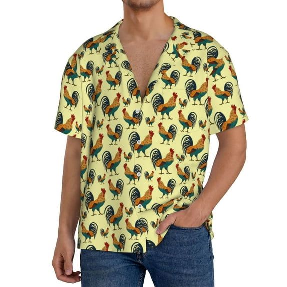 Honeii Roosters In Farm for Men's Short-Sleeved Button-Up Collared Shirt Featuring A Pocket, Perfect for Beach Vacations, And Travel Adventures.-4X-Large