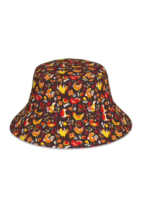 Roosters for Unisex Bucket Hat Waterproof Rain Hat Reversible Shiny Rave Bucket Hat for Concert Festival Boonie Cap