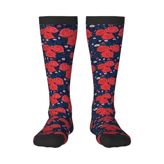 Honeii Rose Flower Print Long Socks,Novelty Design Socks Gift for Men and Women,Crew Socks,Calf Socks