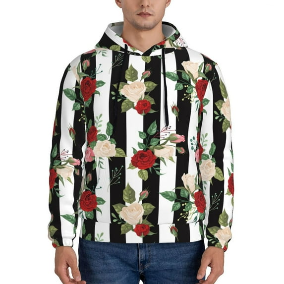 Honeii Rose Flowers Pattern Mens Hoodies Men's Loose Sleeve Sweatshirt,Pullover Hooded Sweatshirt for Men,Essentials Hoodie-4X-Large