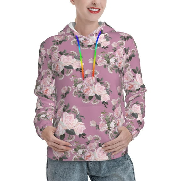 Honeii Rose Flowers Pattern Womens Oversized Hoodies Long Sleeve Sweatshirts Pullover Fall Outfits with Pocket-XX-Large