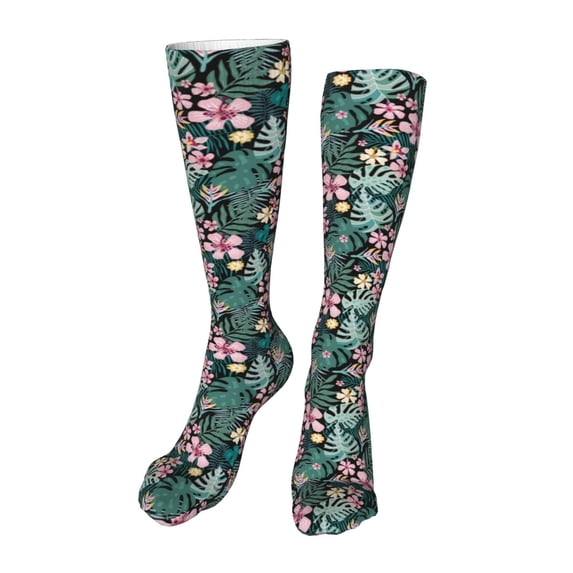 Honeii Rose Flowers Print Calf Socks Sports Socks Seamless Toe, Trouser Socks,Knee High Long Socks for Women and Men-One Size