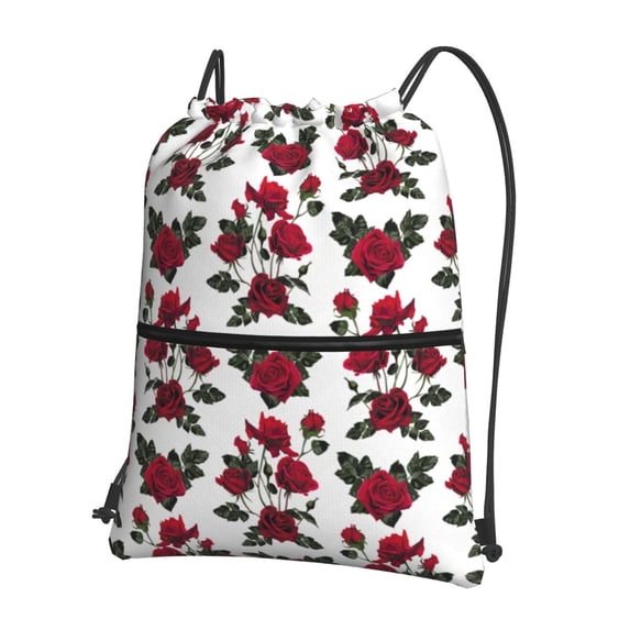 Honeii Rose Flowers Print Drawstring Backpack,String Bag,Sackpack Cinch Water Resistant Nylon for Gym Shopping Sport Yoga