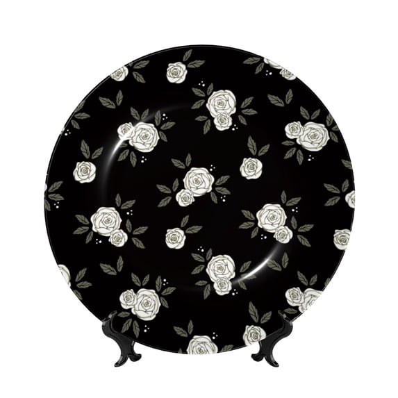 Honeii Rose Flowers Print Elegant Bone China Decorative Plate, Porcelain Plate,Art Crafts,Ceramic Ornaments for Home Office Wall Decor-6in