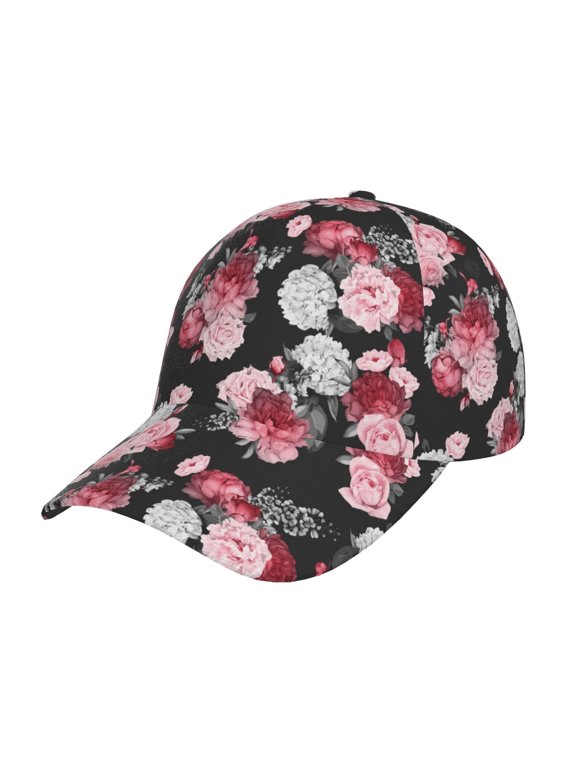 Rose Flowers Print Hat, Women's Baseball Hat Unisex Fit, Baseball Cap,Adjustable One Size