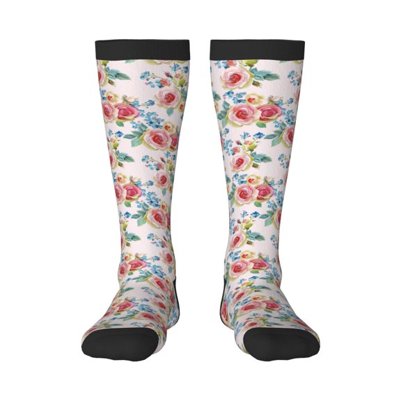 Honeii Rose Flowers Print Long Socks,Novelty Design Socks Gift for Men and Women,Crew Socks,Calf Socks