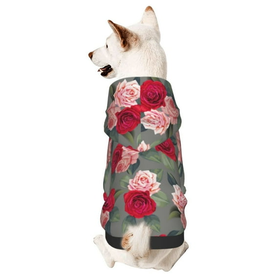 Honeii Rose Flowers Print Small Dog Hoodies Pet Hooded Sweatshirts Fall Winter Puppy Cat Sweaters Warm Clothes for Small Dogs Outfits Costume-XX-Large