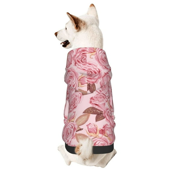 Honeii Rose Flowers Print Small Dog Hoodies Pet Hooded Sweatshirts Fall Winter Puppy Cat Sweaters Warm Clothes for Small Dogs Outfits Costume-XX-Large
