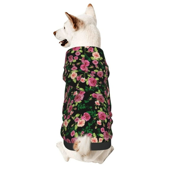 Honeii Rose Flowers Print Small Dog Hoodies Pet Hooded Sweatshirts Fall Winter Puppy Cat Sweaters Warm Clothes for Small Dogs Outfits Costume-X-Small