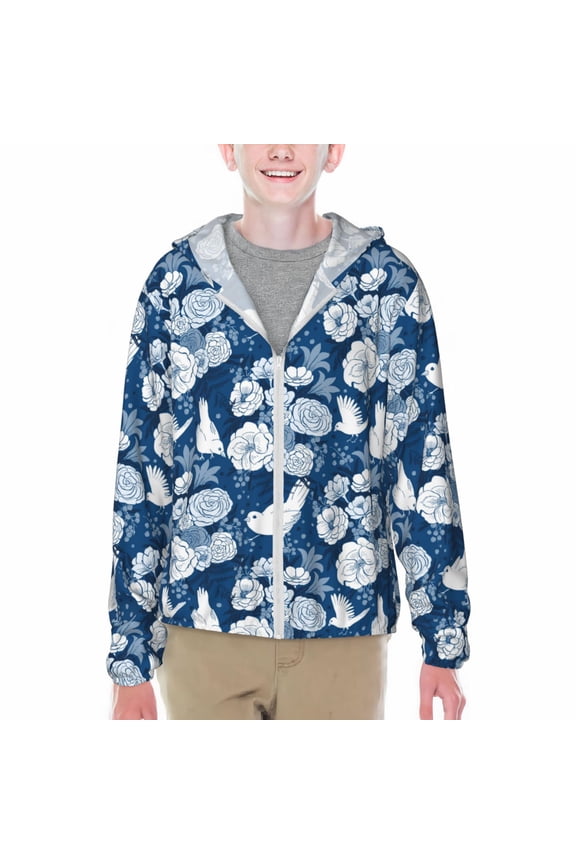 Rose Flowers Print Sun Protection Jacket Hooded Cooling Shirt with Pockets Hiking Outdoor Performance-Small