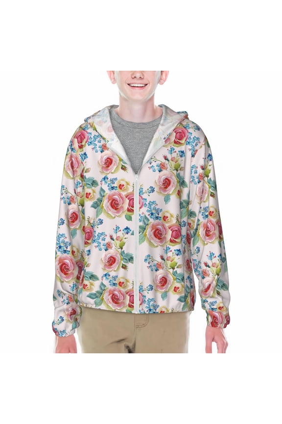 Rose Flowers Print Sun Protection Jacket Hooded Cooling Shirt with Pockets Hiking Outdoor Performance-XX-Large