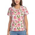 thumbnail image 1 of Honeii Rose Flowers Print Women's Classic V-Neck T-Shirt,Womens Fashion Tops,Stylish Everyday Top for Women, Casual Summer Spring Outfits Clothes-3X-Large, 1 of 5