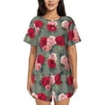 thumbnail image 1 of Honeii Rose Flowers for Women's Summer Pajama Set featuring Soft Short Sleeve Shirt & Matching Bottoms with Convenient Pockets for Relaxed Home Wear-Medium, 1 of 6