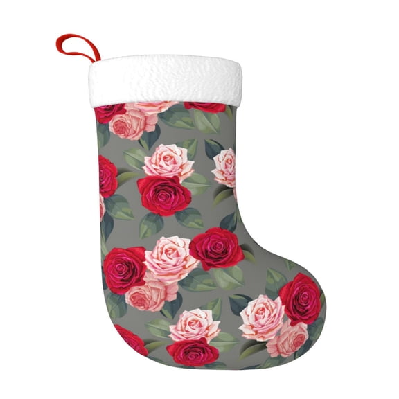 Honeii Rose Flowers for Christmas Stocking,Large Xmas Stocking,Holiday and Family Stocking for Fireplace Christmas Holiday Party Decoration