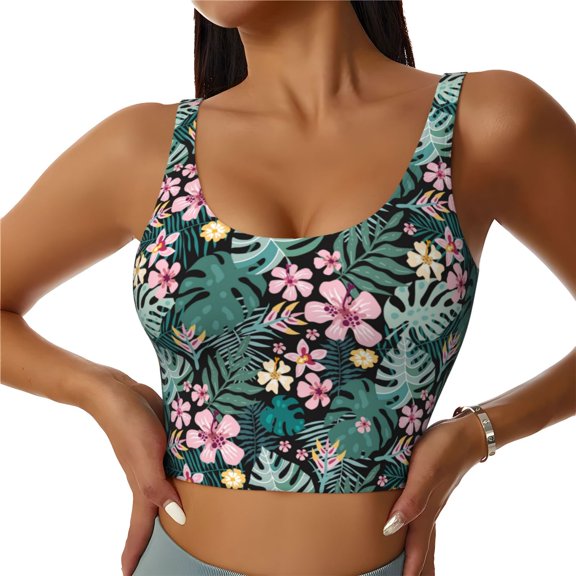 Honeii Rose Flowers patten Workout Crop Tank Top for Women Yoga Tank Tops Athletic Sports Shirts Exercise Undershirts,Sports Bra,Sports vest-X-Large