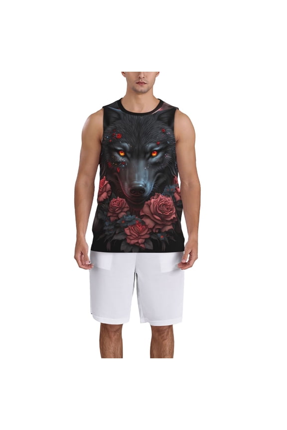 Rose Full Moon Black Wolf print basktball shirt for men and women, Unisex basketball jersey for Theme party-X-Large