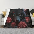 thumbnail image 1 of Honeii Rose Full Moon Black Wolf print throw blanket, crafted from cozy cotton flannel, offers versatile home decor as a bedding suitable for all seasons.-60"x50", 1 of 6