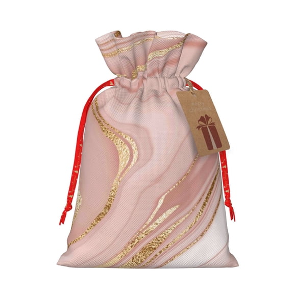 Honeii Rose Gold Glitter Splatter Print Small Burlap Bags,Christmas Drawstring Treat Bags Gift Bags Reusable Candy Goodie Wrapping Bags for Holiday Party Favors Supplies -Small