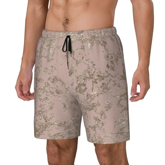 Honeii Rose Gold Marble Texture Print Men's Swim Shorts,Mens Swim Trunks,Breathable Mesh Beach Shorts for Swimming,Surfing, and Beach Activities-Large