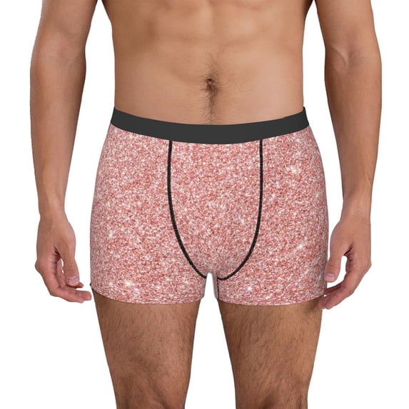 Honeii Rose Gold Pink Glitter Men's Underwear Boxer Briefs Pack, ComfortSoft Boxer Brief for Men, Moisture-Wicking Breathable-Large