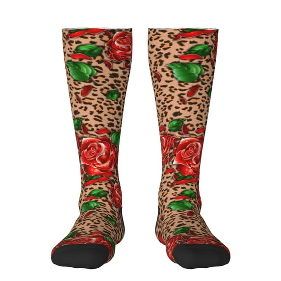 Honeii Rose Mix Leopard 1 Print Long Socks,Novelty Design Socks Gift for Men and Women,Crew Socks,Calf Socks