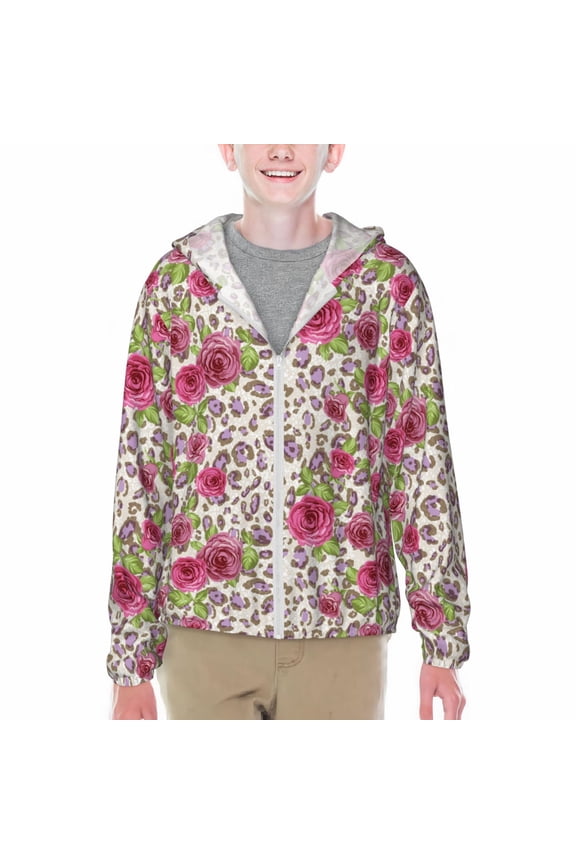 Rose Mix Leopard 4 Print Sun Protection Jacket Hooded Cooling Shirt with Pockets Hiking Outdoor Performance-X-Large