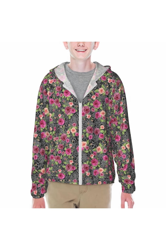 Rose Mix Leopard Print Sun Protection Jacket Hooded Cooling Shirt with Pockets Hiking Outdoor Performance-Small