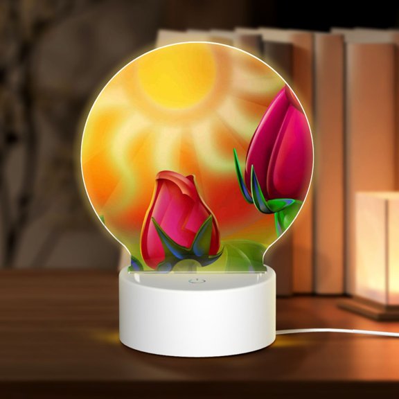 Honeii Rose Psychedelic Print Acrylic LED Night Lamp,Round Touch-Control Night Light with 3 Lighting Modes,for Bedrooms, Living Rooms, and Gifting