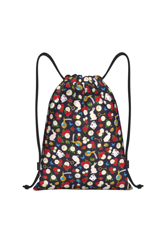 Rose Rabbit Print Drawstring Backpack,Drawstring Bags String Backpack Gym Cinch Sack Backpack Sport Bag Draw-Small