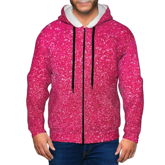 Honeii Rose Red Glitter Print Hoodies for Men, Pullover & Full Zip, Breathable Zip up Hoodie, Sweatshirt-Large