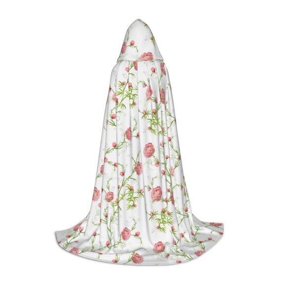 Honeii Roses Flowers Print Poncho Cape, Cloak Coat, Snuggly Hooded Wearable Blanket, Hooded Cape For Teenagers,Halloween Costumes-Large