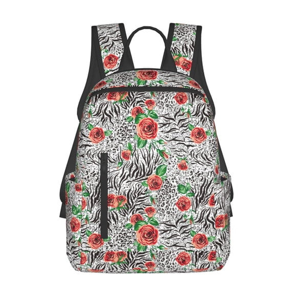 Honeii Roses Mixed Zebra 1 Print Lightweight Backpacks,Carry on Backpack,Durable Backpack for School, Work & Travel