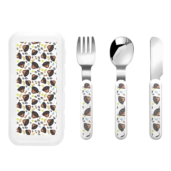 Honeii Rottweiler Print Children's Knife, Fork And Spoon Set,Reusable Utensils Set with Case,Travel Cutlery Set,for Kids Adults Camping