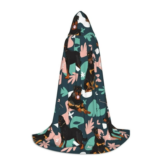 Honeii Rottweiler Print Poncho Cape, Cloak Coat, Snuggly Hooded Wearable Blanket, Hooded Cape For Teenagers,Halloween Costumes-Large