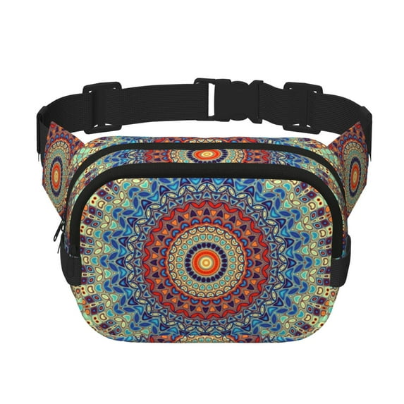Honeii Round Mandala Print Square Double Layer Waist Bag,Waist Belt Bag Fashion Fanny Women and Men,For Travel Running Hiking Walking