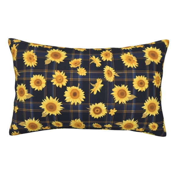 Honeii Royal Blue Plaid Sunflower Print Pillow Cases,Plush Throw Pillow Covers,Decorative Pillowcase for Sofa, Couch, Living Room-20"x30"