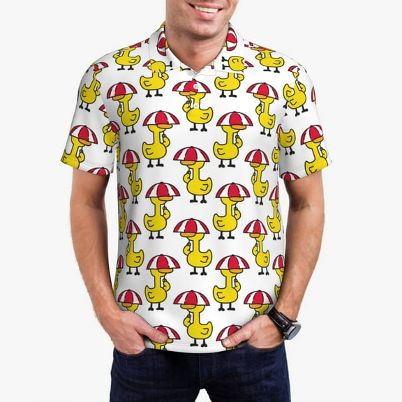 Honeii Rubber Duck Chicken Bird Print Polo Shirt, A Classic Short-Sleeved, Button-Down Golf Shirt for Men,Mens Polo Shirts Short Sleeve-